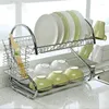 Cuisine Storage Maison à la maison Doudain Rack Plancher Double étagères Creative Dish Racks Bol en acier inoxydable étagère blanche