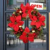 Decorative Flowers 40cm Artificial Christmas Red Flower Wreath For Front Door Window Wall Decorations Garland 2024 Ornament