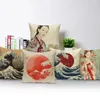 Kissen Vintage Dekorative Deckungen japanischer Stile Wellen Sonnenaufgang Deckdekor für Home Custom Sofa Bett Kissenbezug