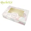 Gift Wrap 20pcs Pink Marbling Kraft Paper Box With Window Cookie Cake Mooncake Packaging Valentine's Day Wedding Party Favors