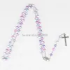 12 colors Religion Rosary necklace For Women Christian Virgin Mary Jesus Cross pendant Long beads chains Fashion Jewelry Gift