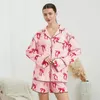 Roupas domésticas Bowknot Print de duas peças Loungewear Conjuntos de pijamas da primavera feminino