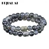 Strand KEJIALAI 2pcs High Quality Natural 8mm Crack Round Stone Beads Charm Women Bracelet Gold/Silver Color Buddha Head Men