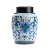 Förvaringsflaskor blå och vit porslin te burk keramisk godis Försluten blommor arrangemang Vase Tabell Top Decoration Kök behållare