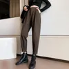 Calça feminina outono inverno lã quente feminino streetwear de moda estirada na cintura alta feminina calça fina pernas finas harém vintage harém
