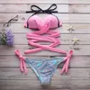 Women's Swimwear BLG Push Up Floral Mid-Waist Bikini Set Swimsuit Women Sexy Lace 2 Pieces 2024 Beachwear Bathing Suits Thong