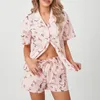 Home Clothing Hirigin Women Cartoon Pajamas Shorts Set Cute Print Short Sleeve Button Down Shirt Pants 2 Piece Jammies Loungewear