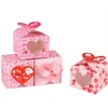 Gift Wrap 12/24/36PCS Love Heart Pink Candy Bag With Transparent Window Paper Chocolate Packaging Box Wedding Birthday Party Favors