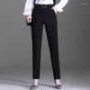 Calças femininas oumengka feminino primavera outono de moda chique no escritório usa terno reto vintage cintura alta calça feminina mujer s-5xl