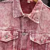 Vestes masculines American Retro Washed Pink Patchwork Veste de travail de travail Couple de denim de rue décontracté lâche