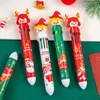 Party Favor Christmas 6/10-Color Ballpoint Ball Pen Student Press-type kleur Santa Claus drukt op de 0,5 mm school briefpapier