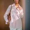 البلوزات النسائية إيفنيسي امرأة عرضية قميص المكتب العازبة الصدر الأنيقة قميص طويل الأكمام لبلوزة شيفون ألوان الصلبة 2024