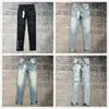 Jeans paarse ontwerper Pant Stacked Jeans Men Tears European Mens broek broek Biker -borduurwerk gescheurd voor trend325