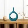 Vase Nordic Circle Ceramic Vase with Hole Flower Donut Round for Table Living Room Tabletop Office Ornaments