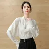 Bluzki damskie orientalne estetyka kobiety rafinacja qipao koszula błyszcząca jedwabny ciemny kwiatowy wzór żakardowy górny odzież w stylu Han w stylu han
