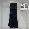 여성용 바지 아이템 패션 지퍼 포켓 디자인 플레어 2024 스프링 트렌디 하이 허리화물 바지 여성 11xx8973