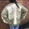 Męskie bluzy bluzy Hip Hop duży sweter zielony zielony szkielet kość szkieletu nadruk kobiet wysokiej jakości obrażenia obrażenia za vintage dzianinte tulingzhu