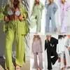 Roupas domésticas Opendendo do sono Sleepwear Womens Negligeu Cardigan Terne Fashion Casual Pijamas Conjunto de mangas compridas calças de perna larga Ternos de calça