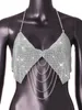 Sexy Neckholder Metall Strassstone Crop Top Women Summer Beach Club Party Tanktoper durch Y2K Glitter Damen Tops Rave Outfits 240325