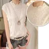 Women's Blouses Korean Fashion White Lace Blouse For Women Sleeveless Stand Collar Shirt Office Lady Summer Tops Casual Loose Clothes 57F