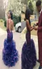 2021 Black Girl Prom Sexy SEXY MANEVELESS ALGRESS Azul Royal Lace Mermaid Ruffles Vestidos de noche hinchados Use cóctel formal PA1596534