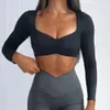 Yoga -shirts met lange mouwen voor vrouwen workout gym crop -topoefening gewatteerde yoga top scrunch bust gym kleding actieve slijtage 240319