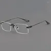 Solglasögon ramar fyrkantiga titan ramlösa glas för män original designer ögonmöde ljus affär enkla myopia glasögon ram kvinnor