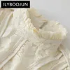 Robes décontractées Ilyboojun Fashion Fashion's Stand-Up Cold-Up Lace Patchwork Flared Sleved Broidered Hollow Out Mesh Slim-Fit Robe Midi Robe