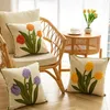 Bordado de algodón puro funda de almohada tulipan tulipanes de almohada de primavera 45x45 estuches de patio al aire libre decoraciones de jardín 240325