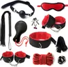 Adult Bondaged Kit Couple Sex Set Straps Blindfold BDSM Game Women Wrist Handcuff Restraints Bondage kit (black/purple11pcs)