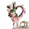 Fleurs décoratives Couronne de fleur artificielle de la Saint-Valentin pour la maison à la mode avec une porte d'entrée de jardin à bowknot