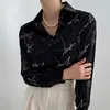 Women's Blouses Neploe 2024 Spring Sketch Graffiti Simple Lapel Neck Loose Shirts Women Y2k Long Sleeve All-match Blusas Mujer