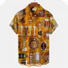 メンズカジュアルシャツメン半袖ハワイアン3DプリントビールワイングラフィックビーチサマーボタンダウンTシャツトップス