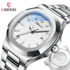 Armbanduhr Chenxi Simulierte mechanische Uhren -Scan -Zeiger transparenter Bodenabdeckungskalender wasserdichte Stahlstreifen Männer Reloj