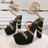 Kleiderschuhe Wasser Diamond Sandalen Frauen wasserdichte Plattform High Heels Hochzeitsfeier Schlangengürtel Absatz San San