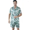 Hemkläder 2-delad Ice Silk Pyjamas Men's Thin Short Sleeved Shorts Sport Football Mönster Tryckt Summer Cardigan Sleepwear Suit