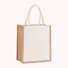 Shopping Bags Women Burlap Jute Tote Bag Reuseable Canvas Top-handle Handbag Contrast Color Ladies Outdoor