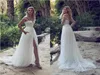 Nowe suknie ślubne ALINE Illusion Off ramer Sweet Train Backless Beach Beach Suknie ślubne koronkowe aplikacje Vestidos de novia2363340