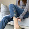 Jeans para mujeres de alta calidad Skinny Straight Denim Mujeres Nueve puntos Pequeños pantalones de diseño estrecho de estiramiento delgado de cintura alta