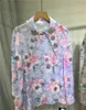 Camicette da donna perline puntate pane peter colletto donna primaverile camicia chiffon a maniche lunghe stampare cardigan casual top