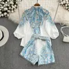 Рабочие платья Hikigawa Chic Fashion Floral Print с длинным рукавом женские рубашки блузки высокая талия с коротки