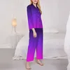 Домашняя одежда Ombre Gradient Sleepwear Осень черная фиолетовая и розовая эстетическая негабаритная пижамная наборы женщин с длинным рукавом дизайн ночной одежды ночная одежда