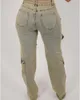 Jeans para mujeres Pantalones de carga de bolsillo de moda para mujeres vintage