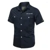Men's Casual Shirts Military Cargo Short Sleeve Men Cotton Summer Slim Tops Multi-pocket Combat Clothing Ourdoor Shirt