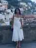 Mingmingxi Hoogwaardige dames zomerjurk linnen-cotton blend jacquard jurk elegante sexy slip witte vakantie jurk midi 240320
