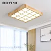 Louleurs de plafond Botimi Square Lattice Wood LED avec télécommande pour la chambre Rectangle des lampes de salon monté surface en bois