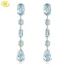Ringar Natural Aquamarine Sterling Silver Drop örhängen 3.5 Karat ljusblå Aquamarine Gemstone Top Quality S925 Jewelry Design