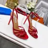 Orange Crystal STILLETTO Sandales embellies 105 mm Clear PVC Open Toe Cross Shoes Women's Luxury Designer Sandals Sandals Femme de luxe Femme Soirée Shoe