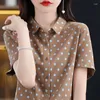 Bloses de mujer Camisa de algodón puro Collar de manga larga Cárdigan Spring and Summer Flowable Fashionable Polka Top versátil