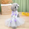 Dog Apparel Princess Dress Small Clothes Lace With Purple Flowers Design Skirt Cute Puppy Luxurious Party